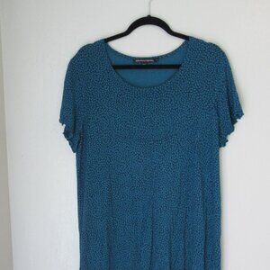 Gudrun Sjoden Teal Blue Floral XL Pullover Scoop Neck Short Sleeve Top